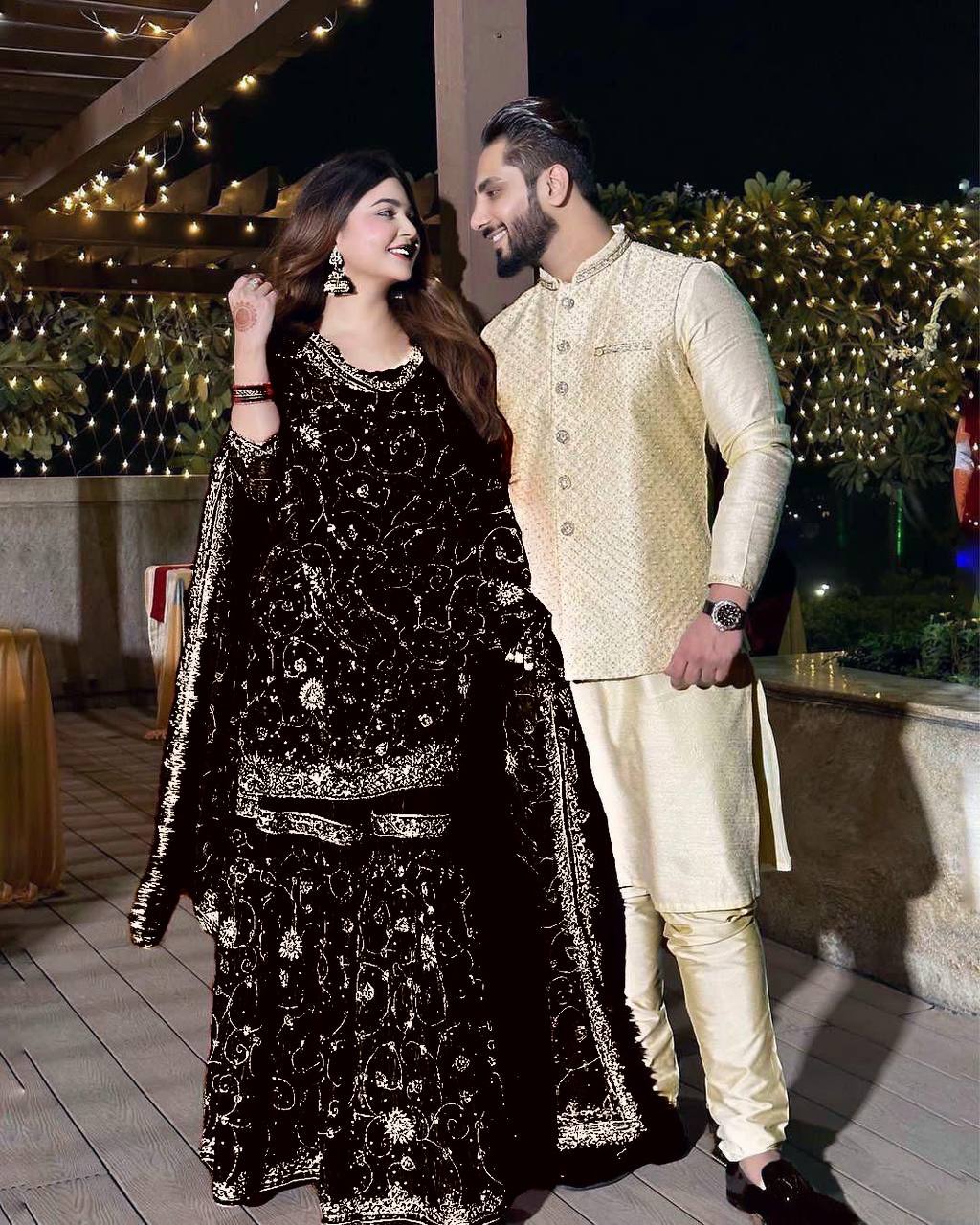 Festival wear Georgette Embroidered Top &amp; Sharara Set with Dupatta