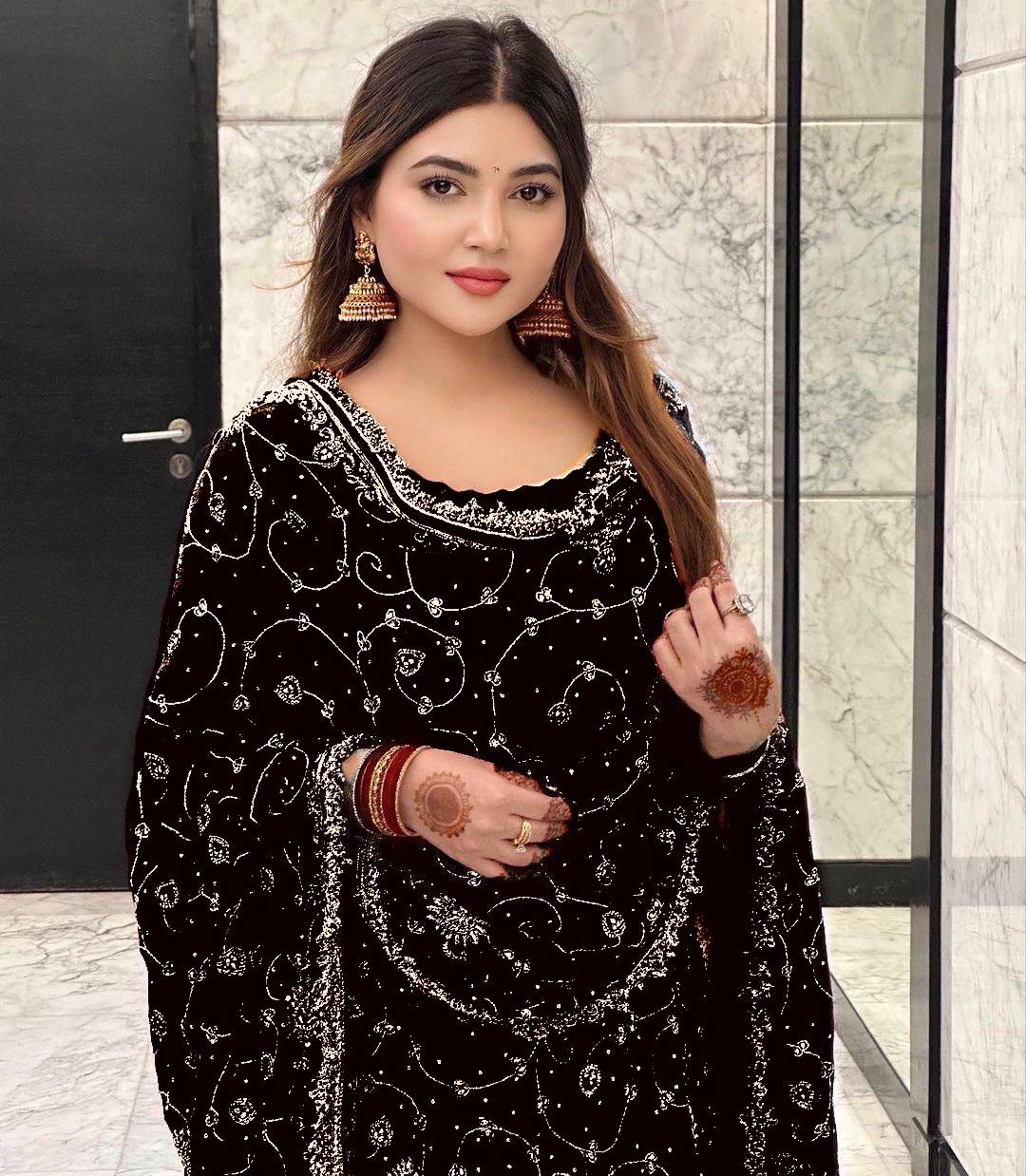 Festival wear Georgette Embroidered Top &amp; Sharara Set with Dupatta