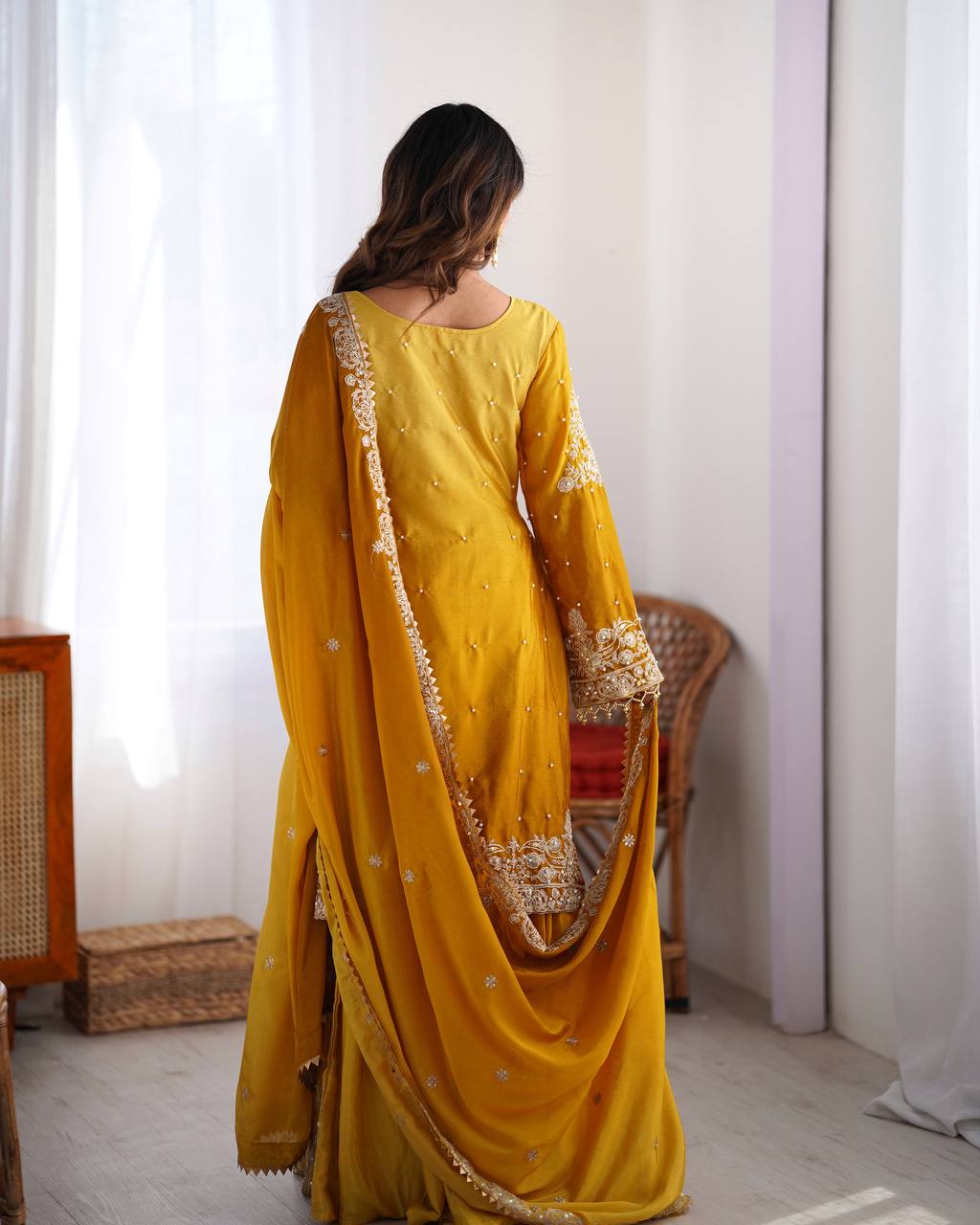 Designer silk kurta palazzo with dupatta set