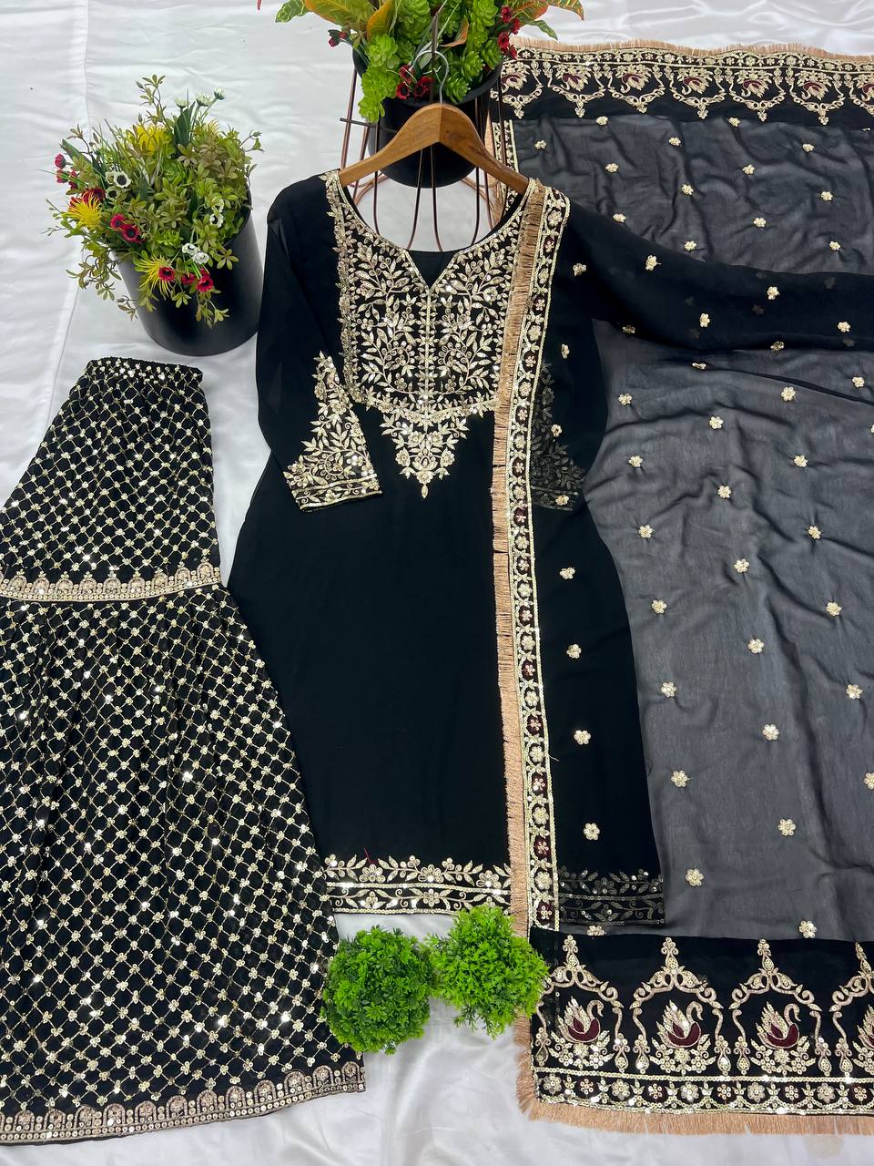 Heavy wedding wear georgette kurta sharara with dupatta sets
