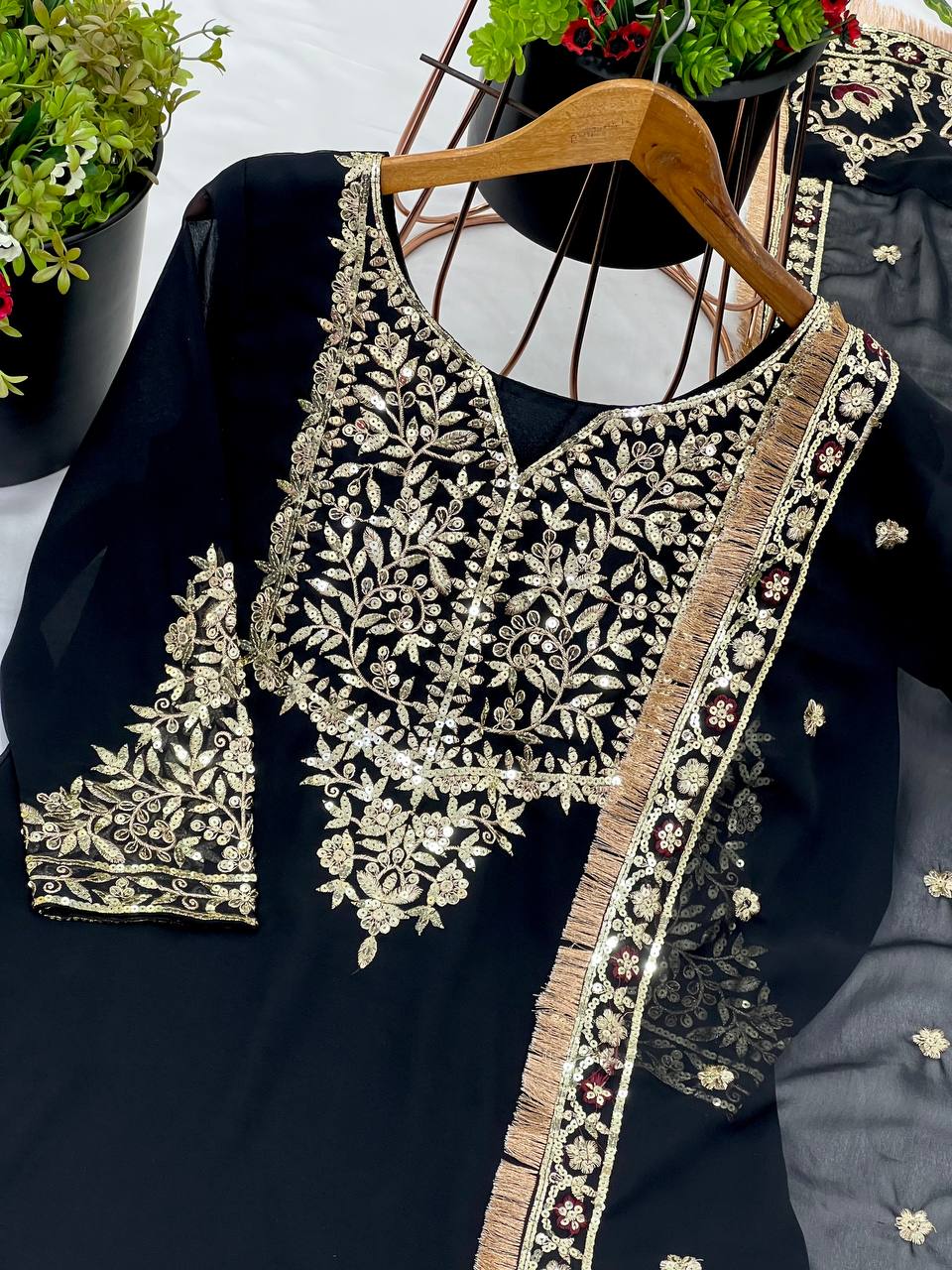 Heavy wedding wear georgette kurta sharara with dupatta sets