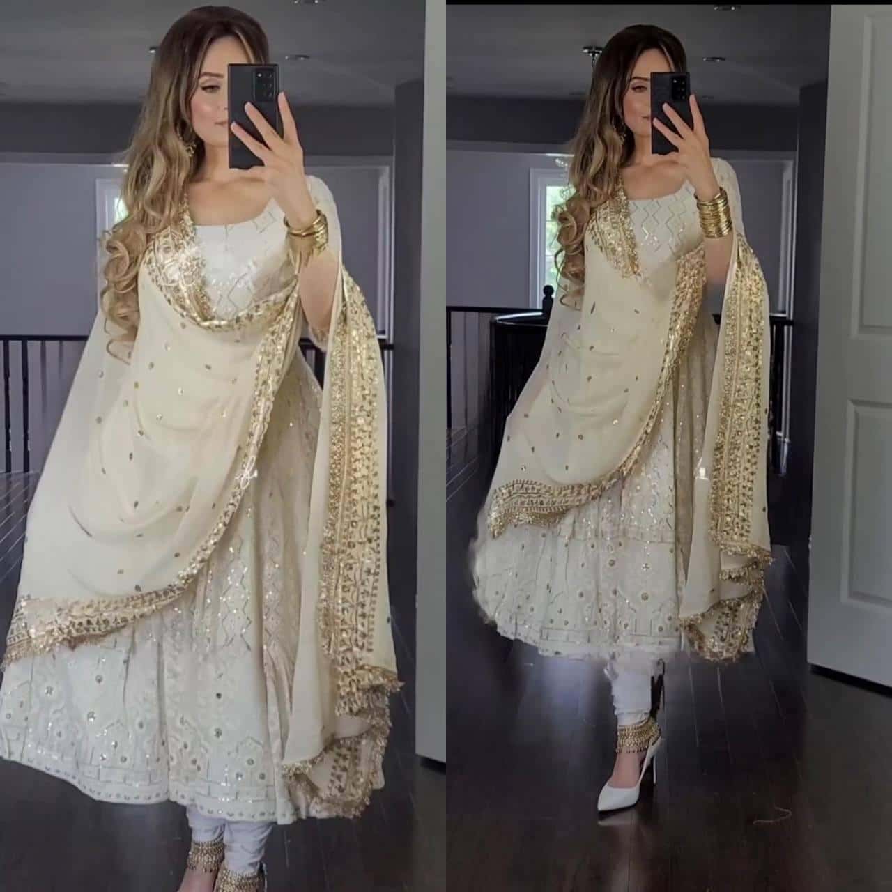 Heavy faux Georgette embroidery Gown Pant with Dupatta set