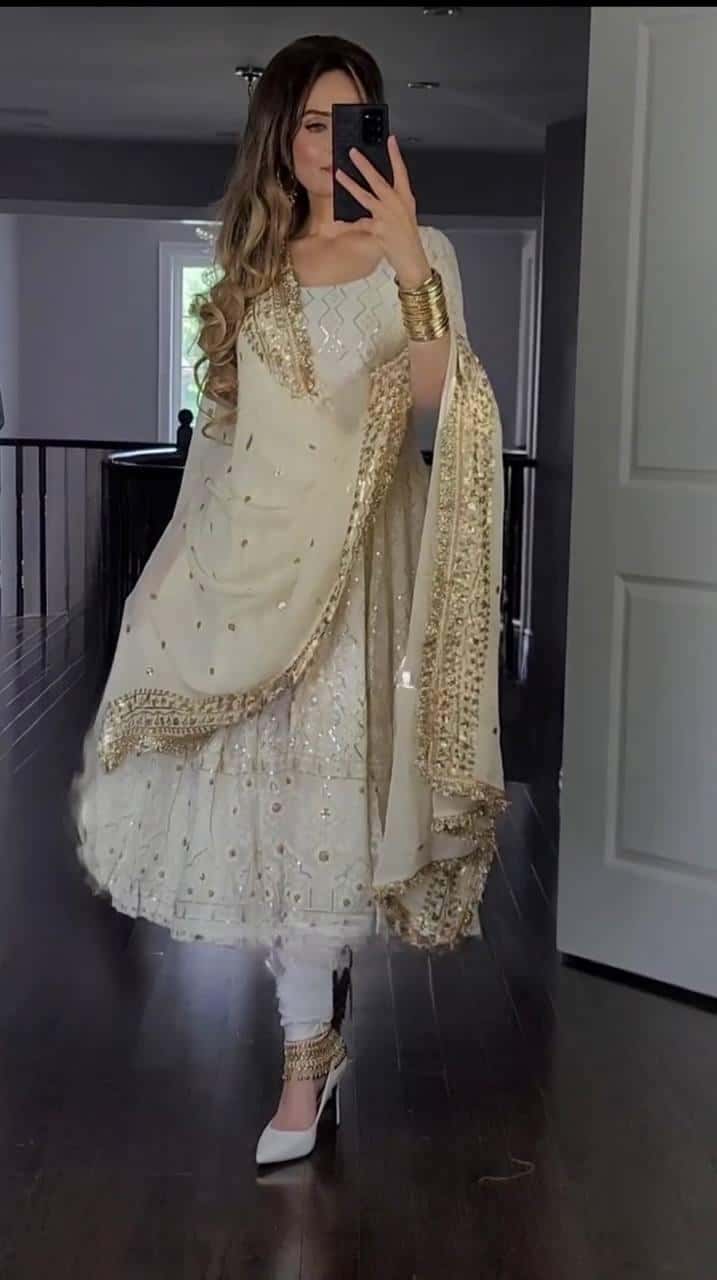 Heavy faux Georgette embroidery Gown Pant with Dupatta set