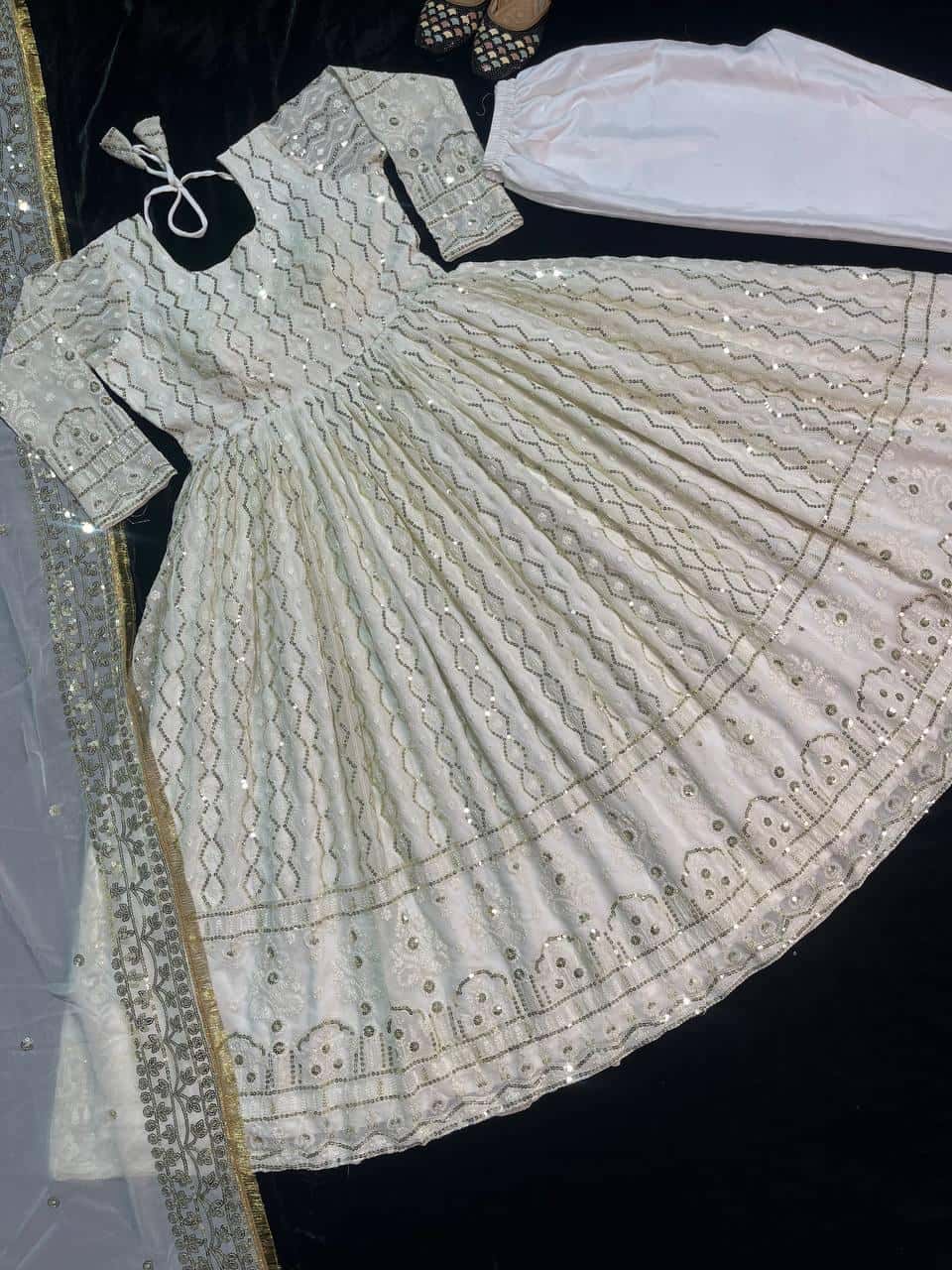 Heavy faux Georgette embroidery Gown Pant with Dupatta set