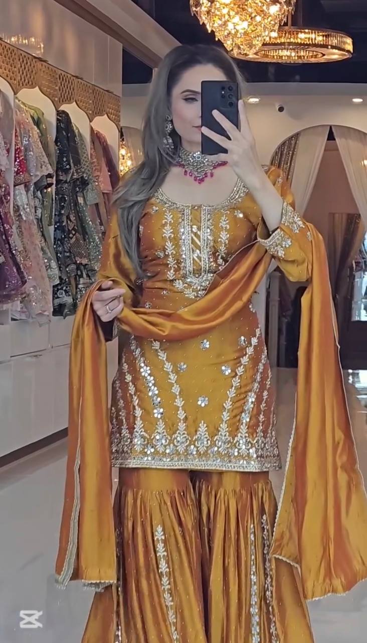 Wedding Georgette kurta sharara with dupatta set