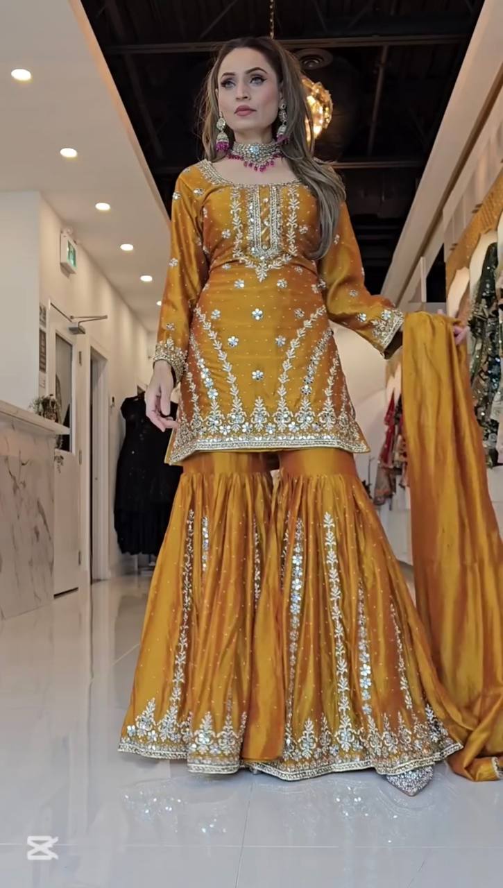 Wedding Georgette kurta sharara with dupatta set