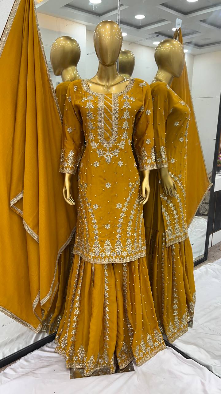Wedding Georgette kurta sharara with dupatta set