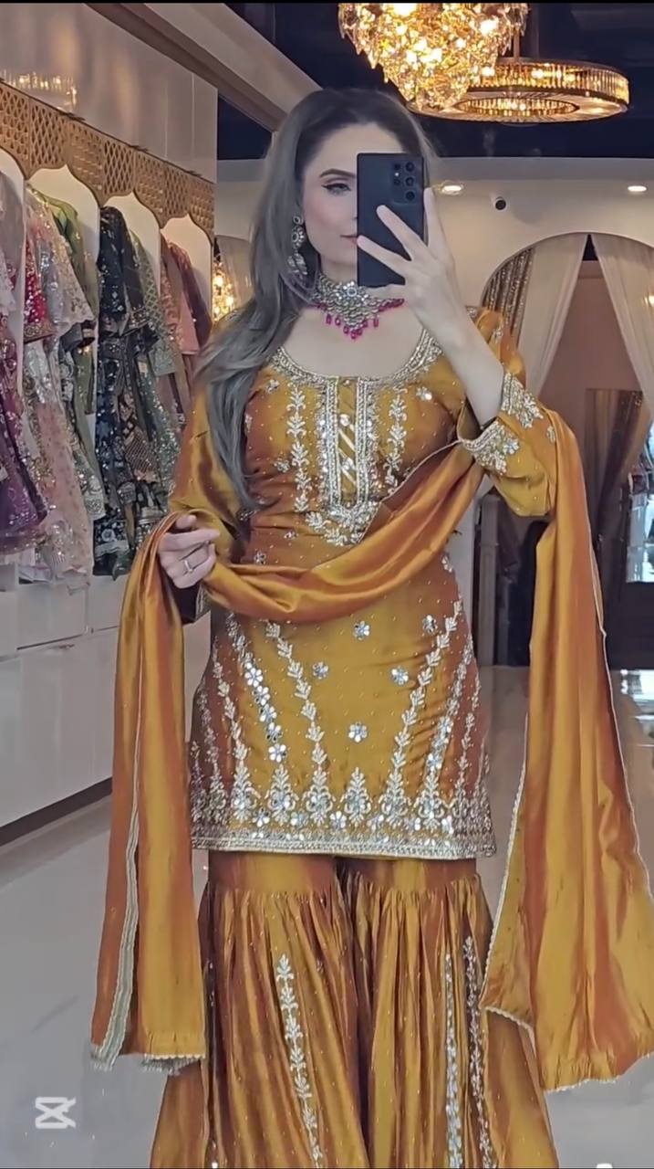 Pure silk heavy kurta sharara with dupatta sets