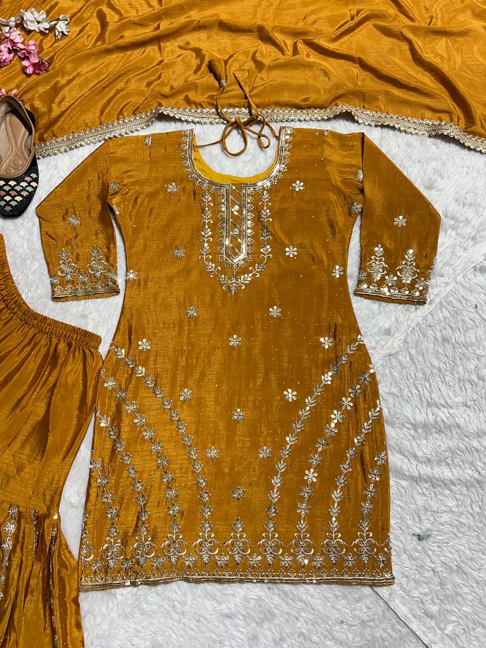Pure silk heavy kurta sharara with dupatta sets
