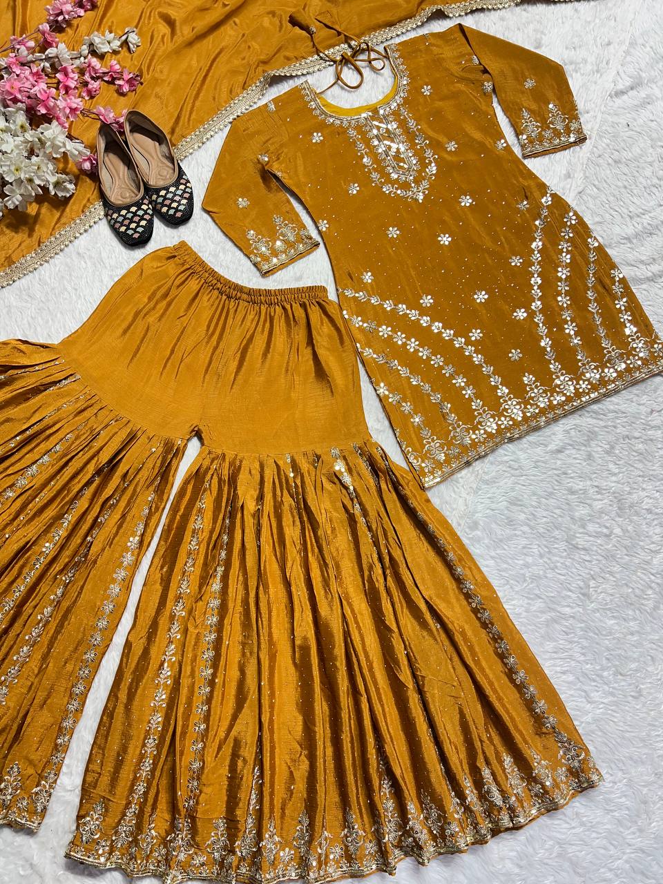 Pure silk heavy kurta sharara with dupatta sets