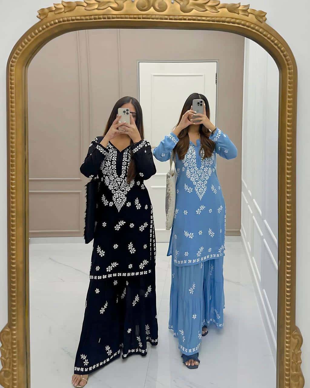 MASLIN TOP WITH COTTON THREAD EMBROIDERED WORK SHARARA