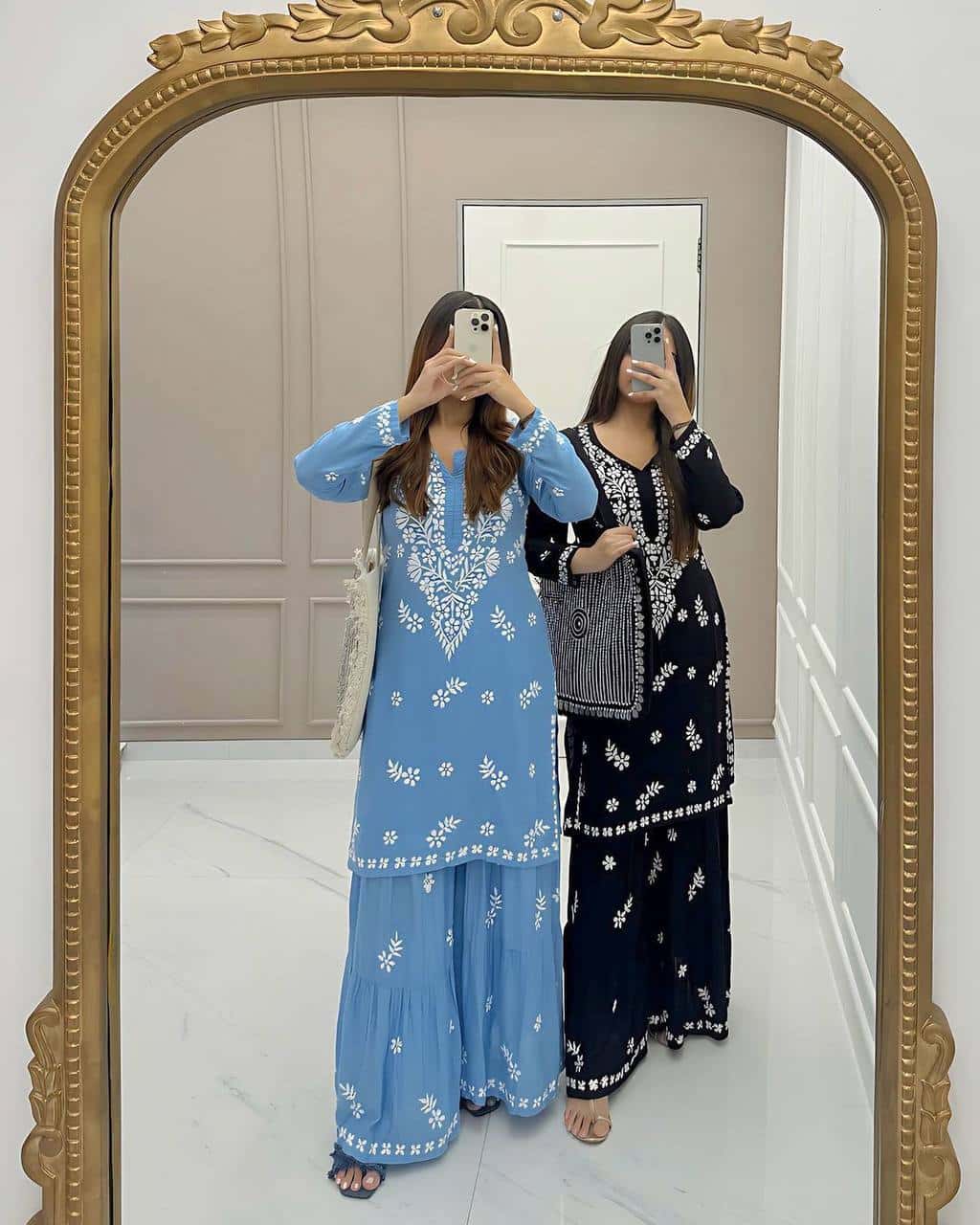 MASLIN TOP WITH COTTON THREAD EMBROIDERED WORK SHARARA
