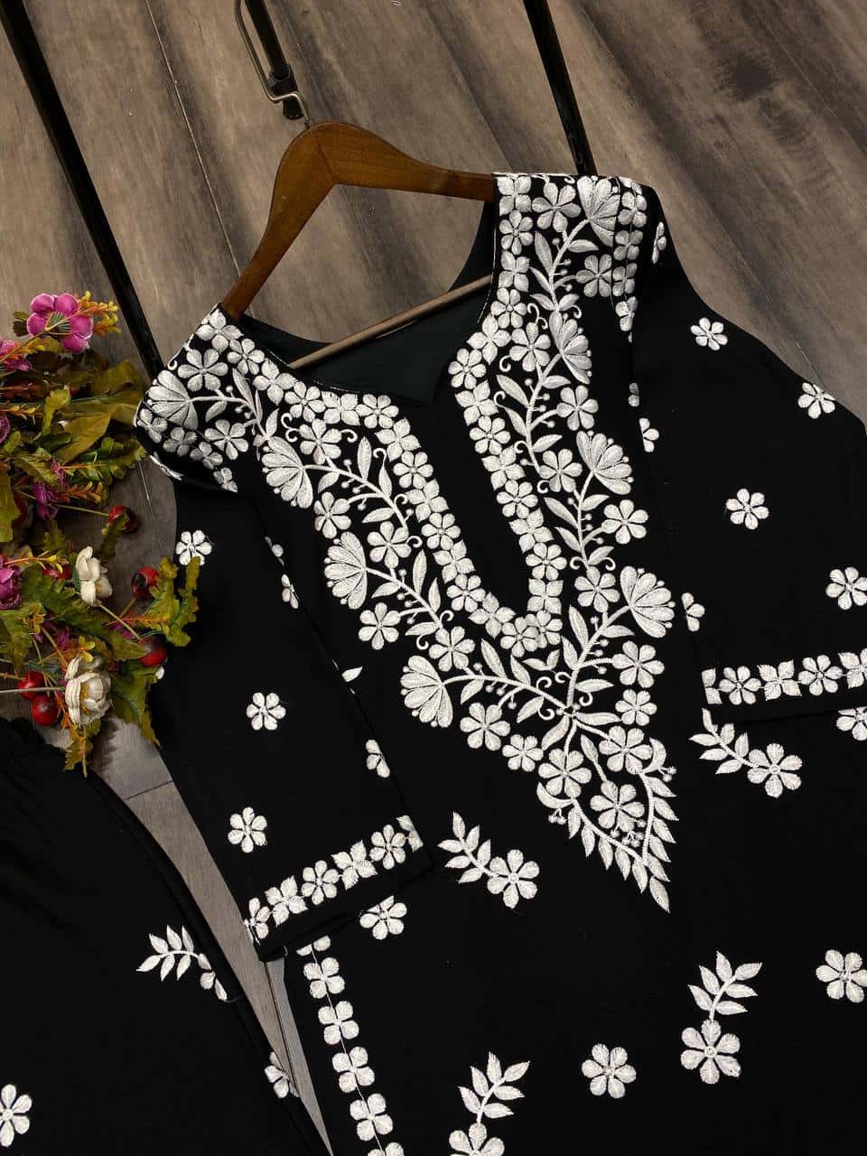 MASLIN TOP WITH COTTON THREAD EMBROIDERED WORK SHARARA