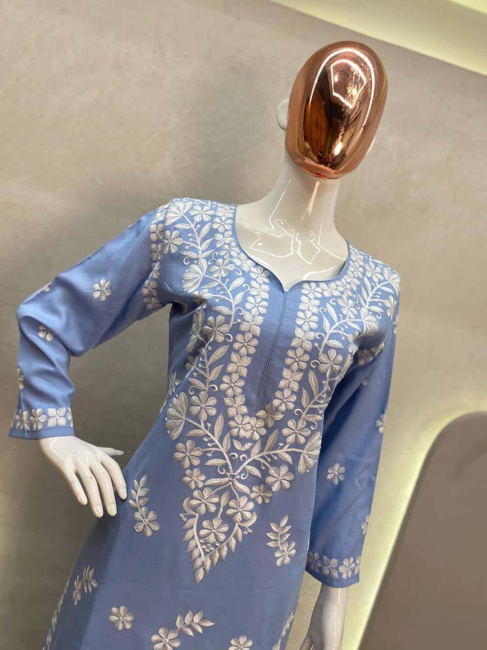 MASLIN TOP WITH COTTON THREAD EMBROIDERED WORK SHARARA