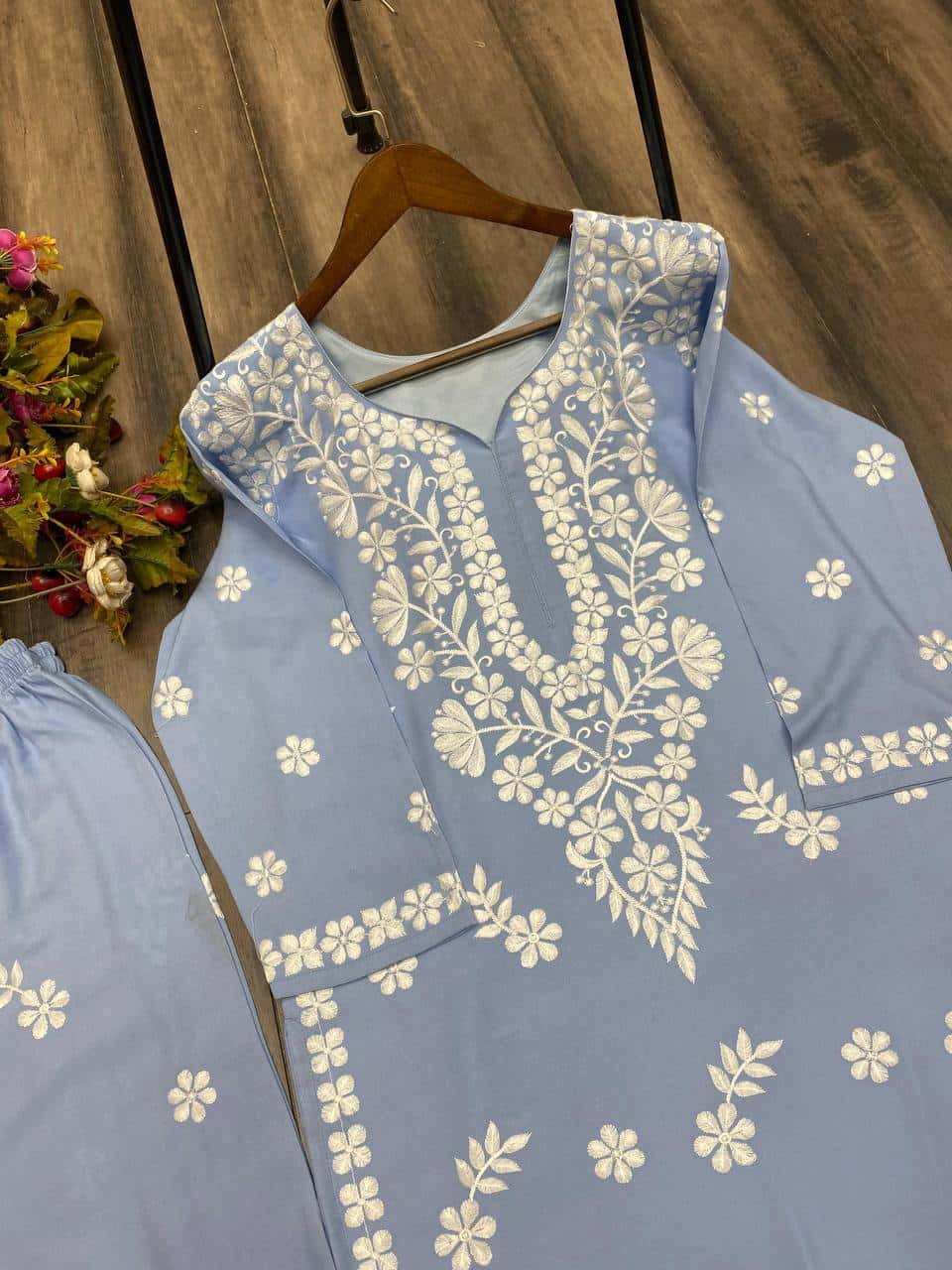 MASLIN TOP WITH COTTON THREAD EMBROIDERED WORK SHARARA