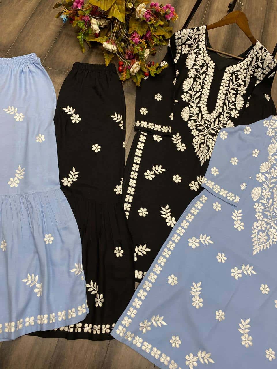 MASLIN TOP WITH COTTON THREAD EMBROIDERED WORK SHARARA