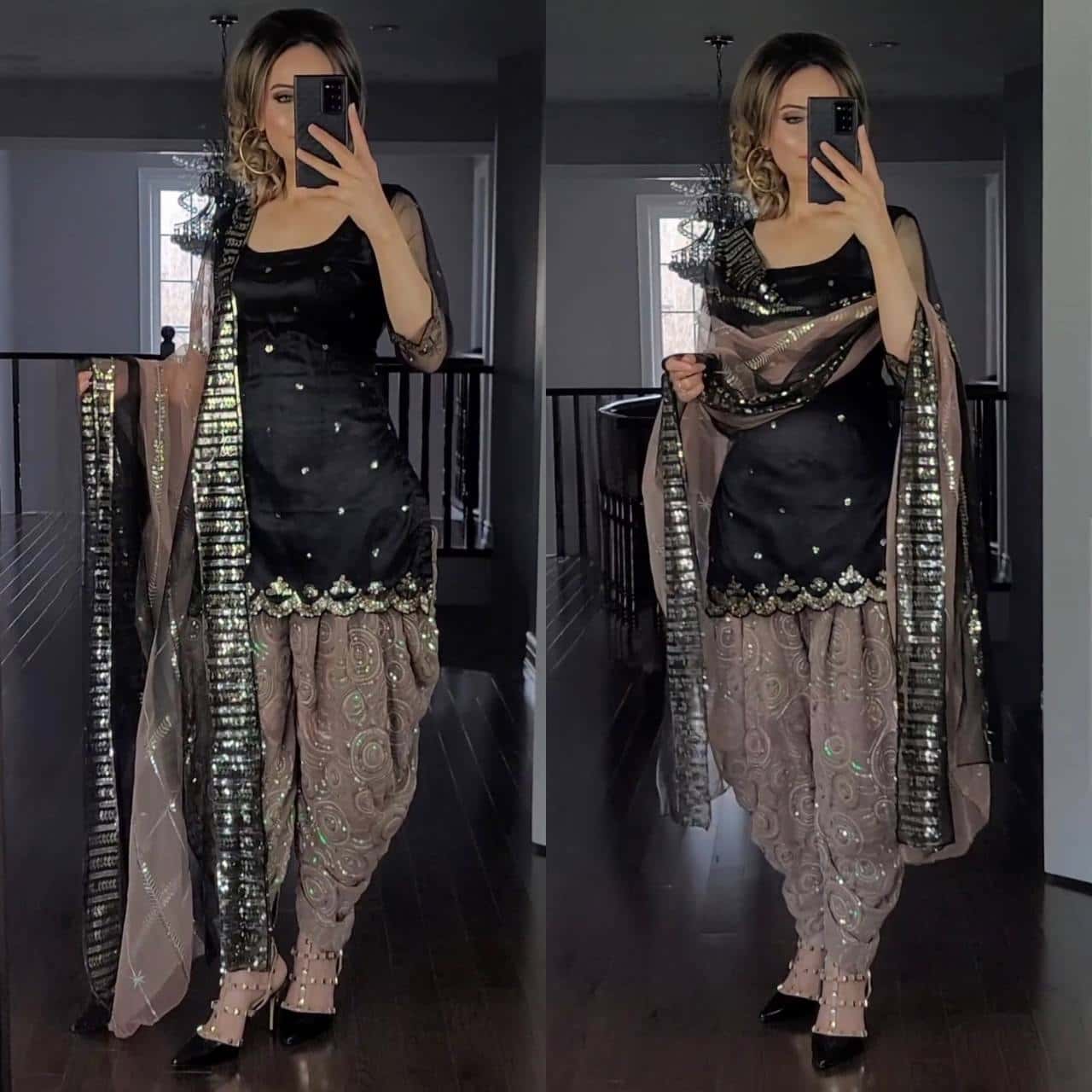 Elegant Faux Georgette Embroidered Top and Dhoti Salwar Set with Dupatta