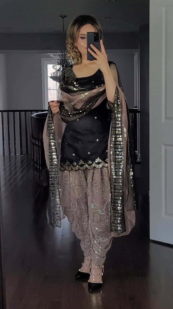 Elegant Faux Georgette Embroidered Top and Dhoti Salwar Set with Dupatta