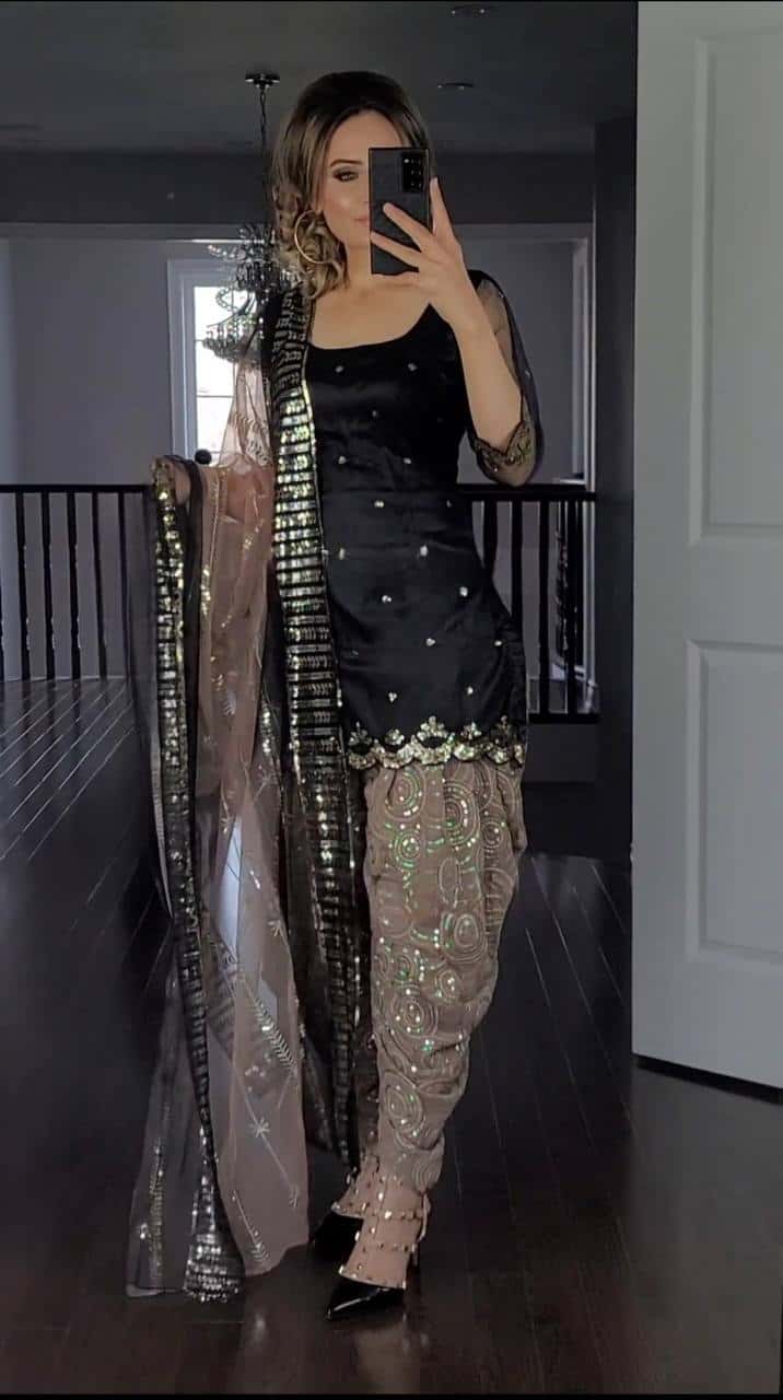 Elegant Faux Georgette Embroidered Top and Dhoti Salwar Set with Dupatta