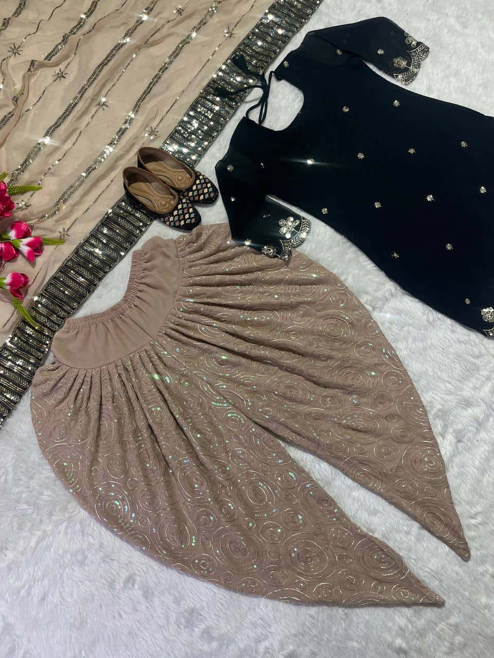 Elegant Faux Georgette Embroidered Top and Dhoti Salwar Set with Dupatta