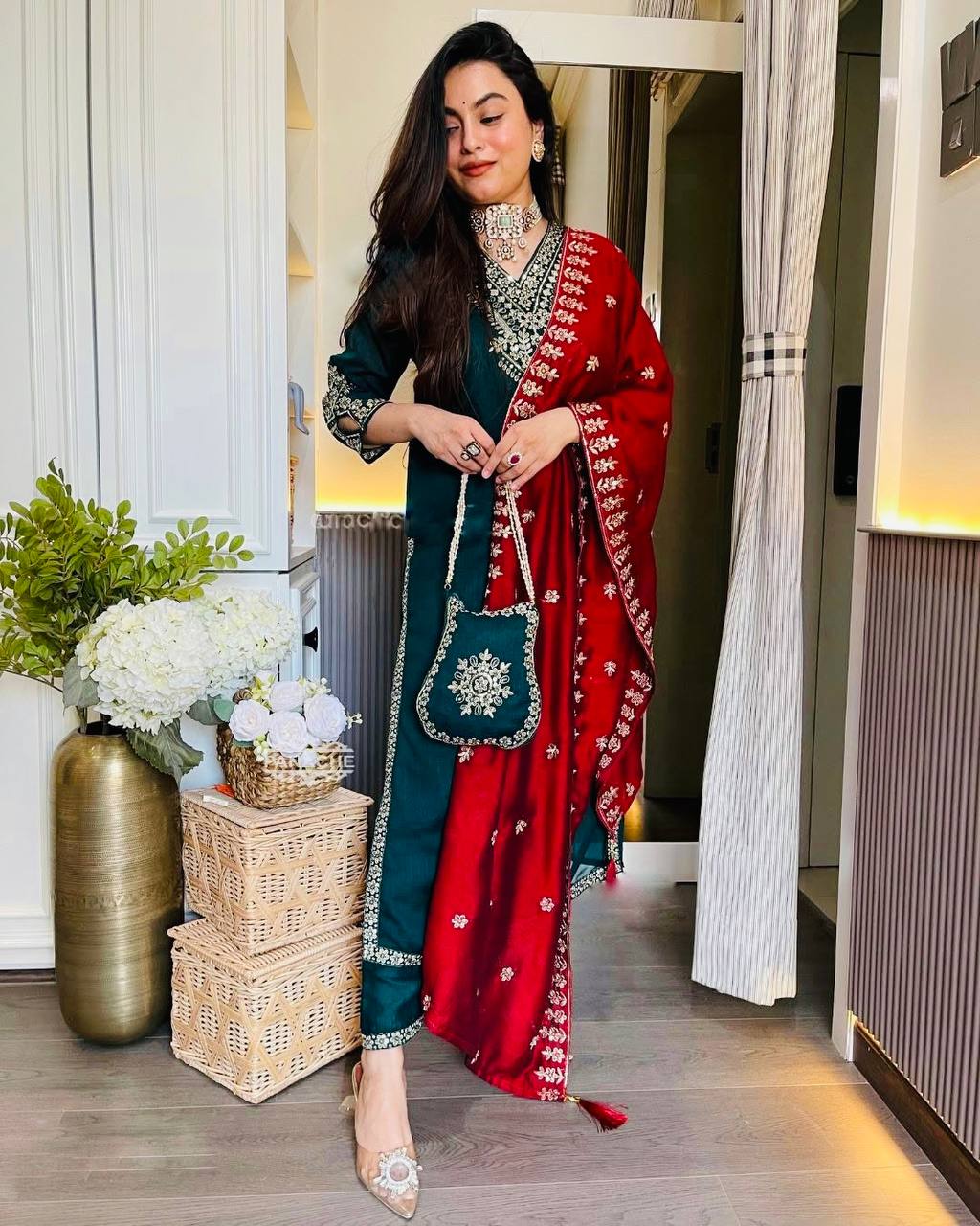 Designer chinnon silk kurta pant with dupatta sets
