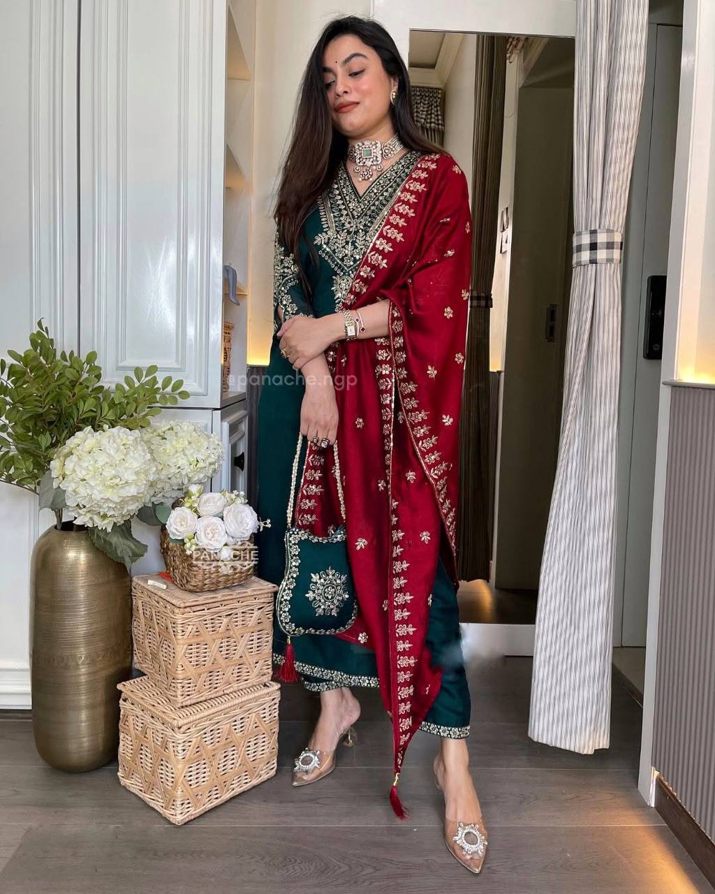 Designer chinnon silk kurta pant with dupatta sets