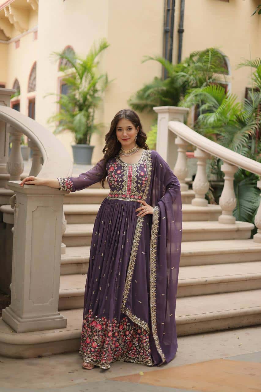 "Elegant Faux Georgette Kurti & Sharara Set with Sequins Dupatta"