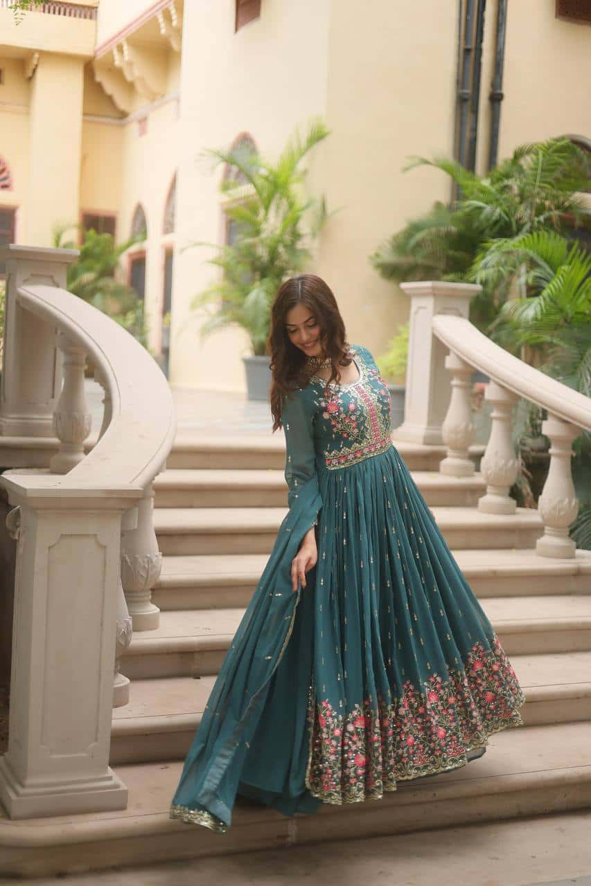 "Elegant Faux Georgette Kurti & Sharara Set with Sequins Dupatta"