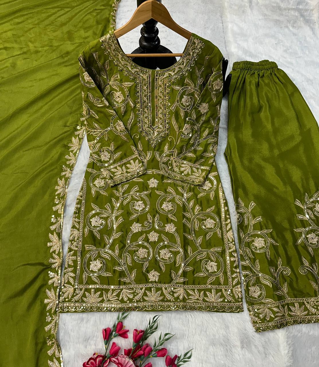 Wedding wear silk kurta palazzo with dupatta sets