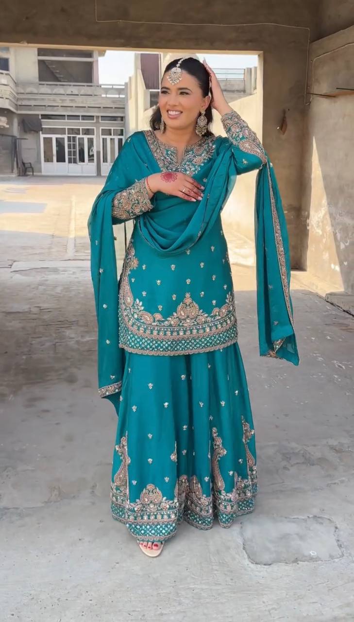Beautiful designer  Silk kurta sharara with dupatta sets