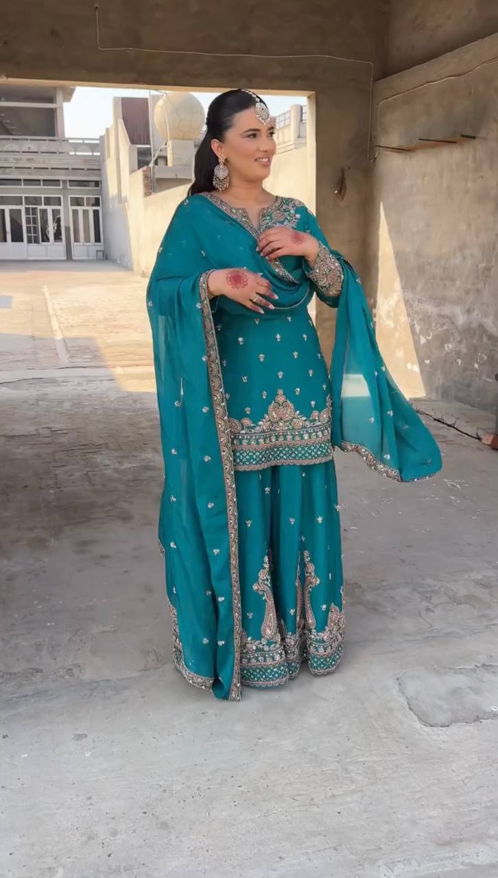 Beautiful designer  Silk kurta sharara with dupatta sets