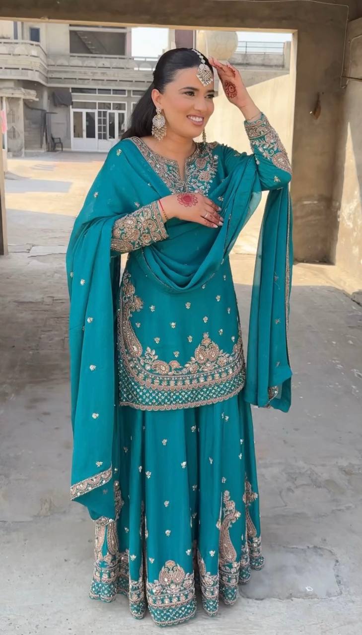 Beautiful designer  Silk kurta sharara with dupatta sets